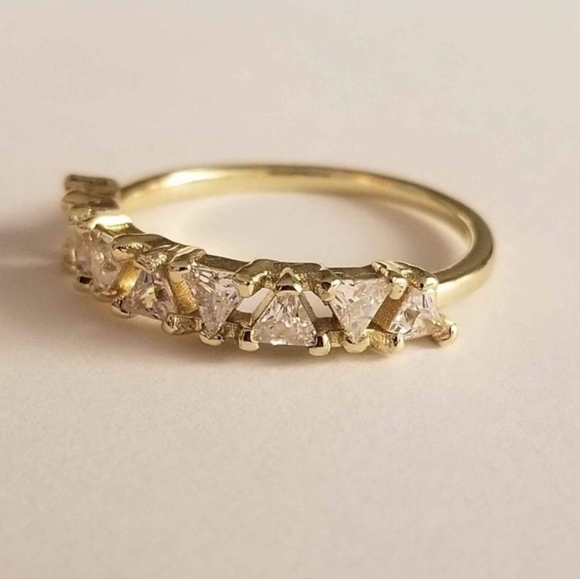 New 18K Gold Plated Trillion Cut Diamond Band Ring for Women